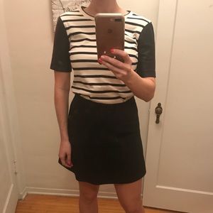 J.Crew Striped Too with Leather Sleeves